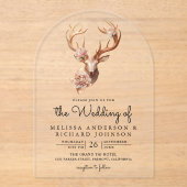 Boho Terracotta Floral Deer Wedding Acryl Uitnodigingen (Voorkant)