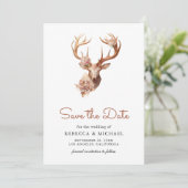 Boho Terracotta Floral Deer Wedding Save The Date (Staand voorkant)
