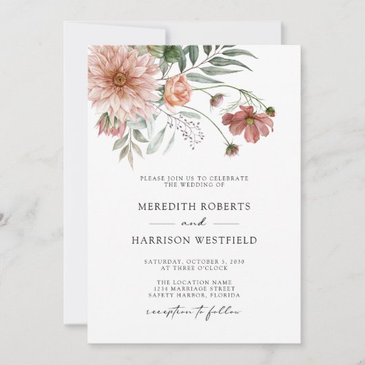 Boho Terracotta Floral Fall Wedding Kaart (Voorkant)
