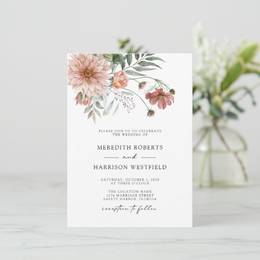 Boho Terracotta Floral Fall Wedding Kaart (Staand voorkant)