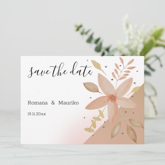 Boho Terracotta Floral Flat Save The Date Kaart (Staand voorkant)