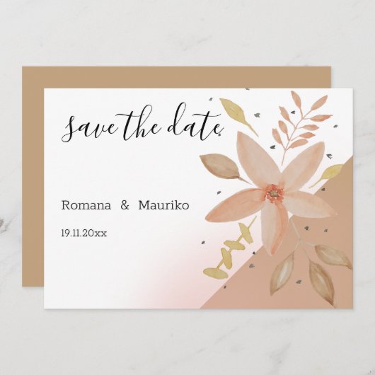 Boho Terracotta Floral Flat Save The Date Kaart (Voorkant / Achterkant)