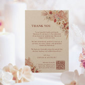Boho Terracotta Floral Kraft Wedding QR Code Bedankkaart