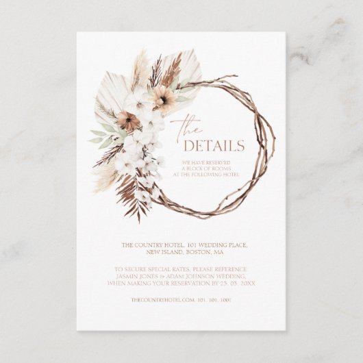 Boho Terracotta Floral krans bruiloft details Informatiekaartje (Voorkant)