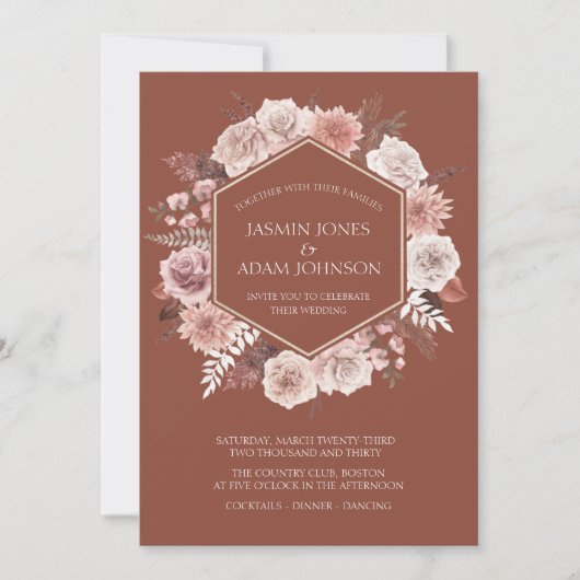 Boho Terracotta Floral krans bruiloft Kaart (Voorkant)