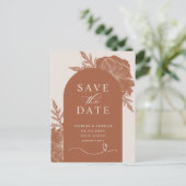 Boho Terracotta Floral Line Arch Save the Date Aankondigingskaart (Staand voorkant)