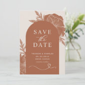Boho Terracotta Floral Line Art Arch Save the Date (Staand voorkant)