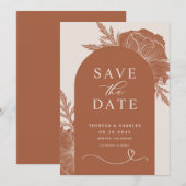 Boho Terracotta Floral Line Art Arch Save the Date (Voorkant / Achterkant)