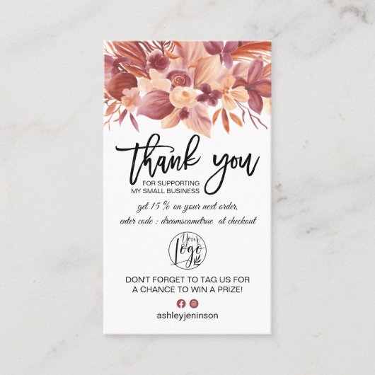 Boho terracotta floral logo orde dank u visitekaartje (Voorkant)