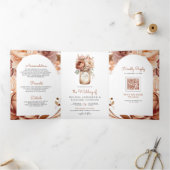 Boho Terracotta Floral Mason Jar QR Code Weddensch Drieluik Uitnodiging (Binnen)