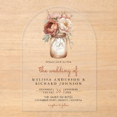 Boho Terracotta Floral Mason Jar Wedding Acryl Uitnodigingen (Voorkant)