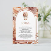 Boho Terracotta Floral Mason Jar Wedding Details Informatiekaartje (Staand voorkant)
