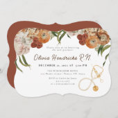 Boho Terracotta Floral Nurse Afstuderen Uitnodigin Kaart (Voorkant / Achterkant)