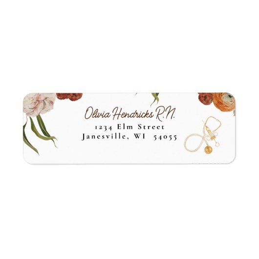 Boho Terracotta Floral Nurse Return Address Label (Voorkant)