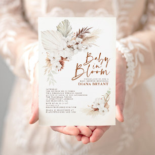 Boho Terracotta Floral Pampas Grass Baby shower Kaart