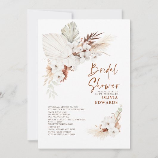 Boho Terracotta Floral Pampas Grass Vrijgezellenfe Kaart (Voorkant)