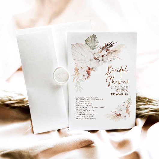 Boho Terracotta Floral Pampas Grass Vrijgezellenfe Kaart