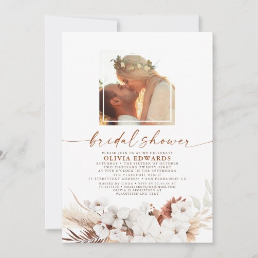 Boho Terracotta Floral Pampas Grass Vrijgezellenfe Kaart (Voorkant)