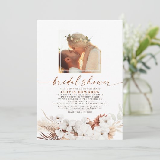 Boho Terracotta Floral Pampas Grass Vrijgezellenfe Kaart (Staand voorkant)