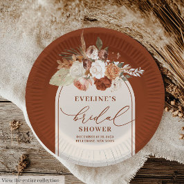 Boho Terracotta Floral Paper Plates Bridal Shower Papieren Bordje