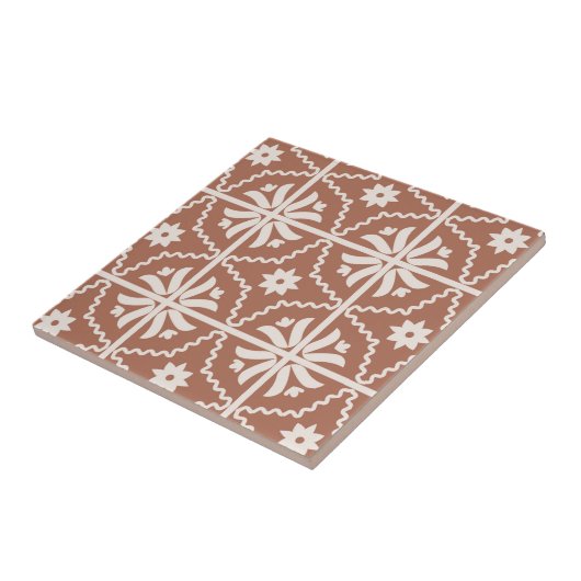 Boho Terracotta Floral Pattern Tegeltje (Zijkant)