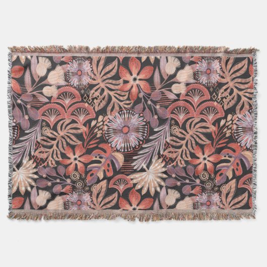 Boho Terracotta Floral Pattern Throw Blanket Deken (Voorkant)