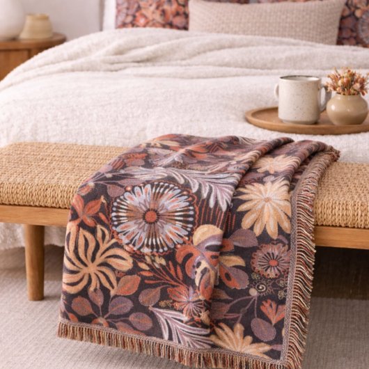 Boho Terracotta Floral Pattern Throw Blanket Deken