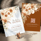 Boho Terracotta Floral QR Code Vrijgezellenfeest Kaart