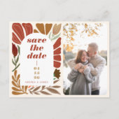 Boho Terracotta Floral Save the Date Wedding Photo Aankondigingskaart (Voorkant)
