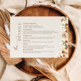 Boho Terracotta Floral Wedding Details Informatiekaartje