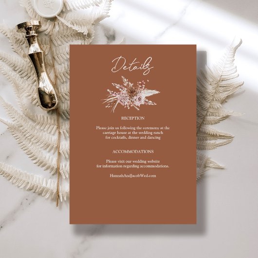 Boho Terracotta Floral Wedding Details Informatiekaartje