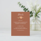 Boho Terracotta Floral Wedding Details Kaart (Staand voorkant)