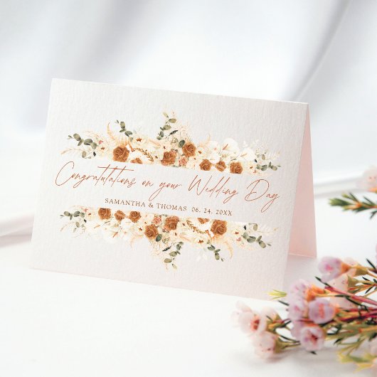 Boho Terracotta Floral Wedding Gefeliciteerd Kaart