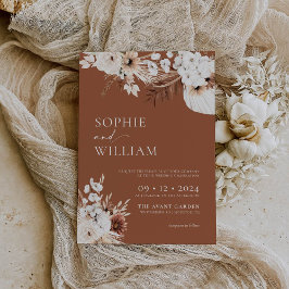 Boho Terracotta Floral Wedding Invitation Kaart
