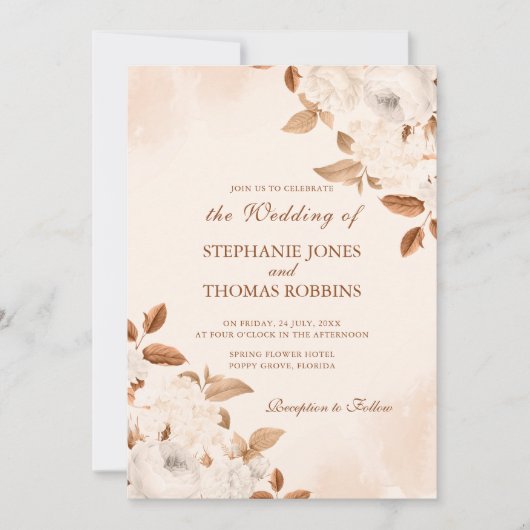 Boho Terracotta Floral Wedding Invitation Kaart (Voorkant)