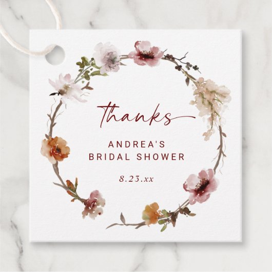 Boho Terracotta Floral Wedding of Vrijgezellenfees Bedankjes Labels (Voorkant)