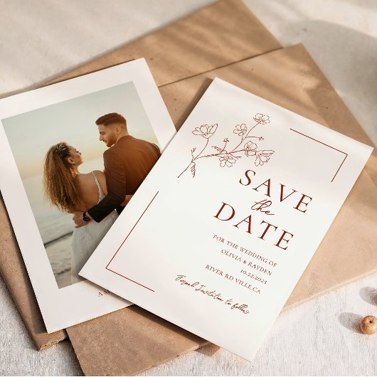 Boho Terracotta Floral Wedding Save the Date