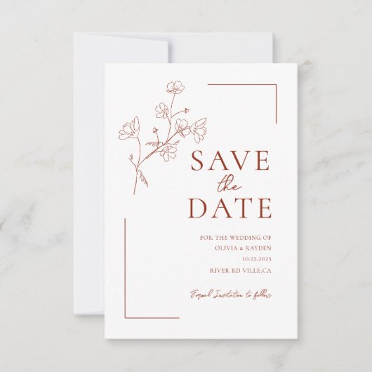 Boho Terracotta Floral Wedding Save the Date (Voorkant)