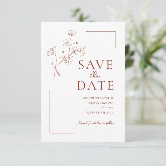 Boho Terracotta Floral Wedding Save the Date (Staand voorkant)