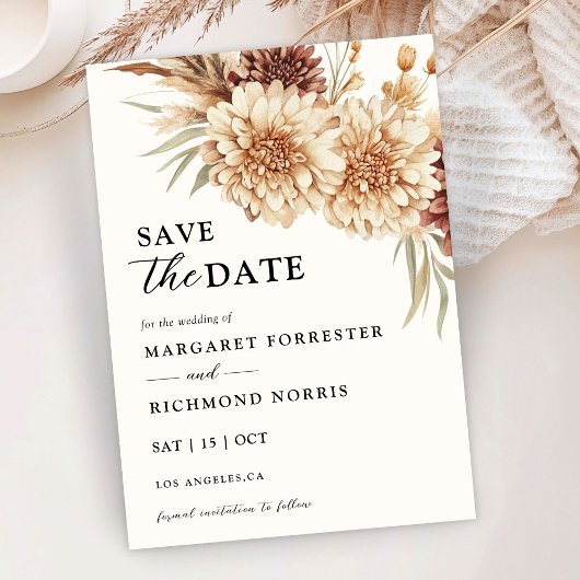 Boho Terracotta Floral Wedding Save the Date Kaart