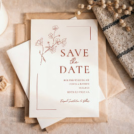 Boho Terracotta Floral Wedding Save the Date Magnetische Uitnodiging