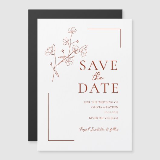 Boho Terracotta Floral Wedding Save the Date Magnetische Uitnodiging (Voorkant / Achterkant)