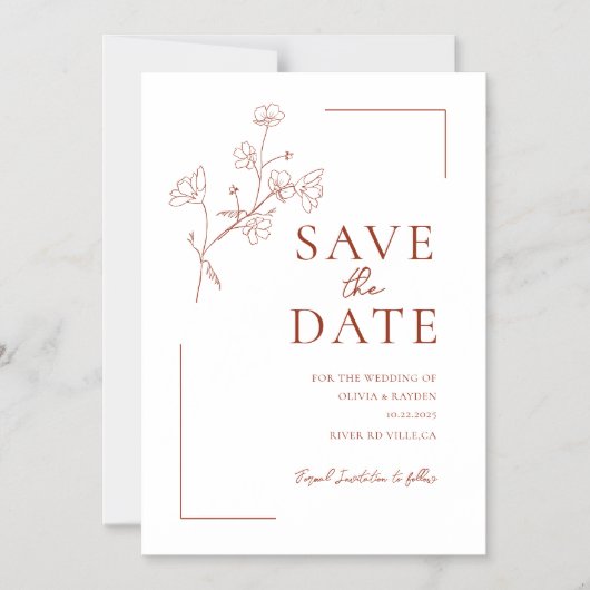 Boho Terracotta Floral Wedding Save the Date Magnetische Uitnodiging (Voorkant)