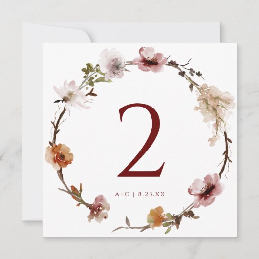 Boho Terracotta Floral Wedding Table Numbers (Voorkant)