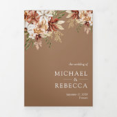 Boho Terracotta Floral Wildflower Beige Wedding Drieluik Uitnodiging (Cover)