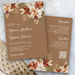 Boho Terracotta Floral Wildflower Beige Wedding Kaart