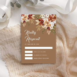 Boho Terracotta Floral Wildflower Beige Wedding RSVP Kaartje