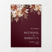 Boho Terracotta Floral Wildflower Bourgondische br Drieluik Uitnodiging (Cover)