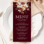 Boho Terracotta Floral Wildflower Bourgondische br Menu<br><div class="desc">Elegant menu met prachtige rustieke wilde bloemen en moderne typografie.</div>