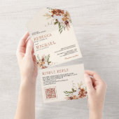 Boho Terracotta Floral Wildflower Cream Wedding All In One Uitnodiging (Afscheurbaar)